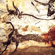 Image depicting ancient cave paintings of aurochs at Lascaux, France.