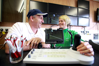 Pictured at the official launch of the Sports Visualisation Project: Emmy Award-winning Sports Director, Artie Kempner and Nikki Symmons, Irish Hockey International who holds 130 caps for Ireland, in the control room 