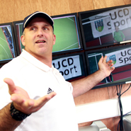 Emmy Award-winning Sports Director, Artie Kempner and Nikki Symmons, Irish Hockey International who holds 130 caps for Ireland, in the control room