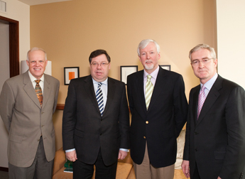 Pictured (l-r): Dr John L. Hennessy, President of Stanford University; An Taoiseach, Mr Brian Cowan T.D.; Dr John Hegarty, TCD Provost; and Dr Hugh Brady, President of UCD