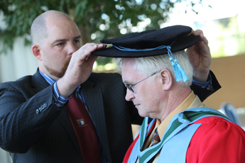 Chemist, Prof Tadhg Begley preparing for the Honorary Degree ceremony at UCD