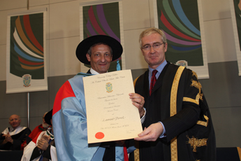 Laurent Perret, President of the Scientific Committee, Servier Research Group, Paris, receives his honorary degree from Dr Hugh Brady, President, UCD