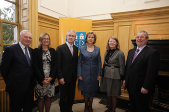Pictured at Newman House, St Stephens Green (l-r): Mr Dermot Gallagher, Chairman, UCD Governing Authority; Prof Brigid Laffan, Principal UCD College of Human Sciences; Dr Hugh Brady, President of UCD; President Mary McAleese; Prof Mary Daly, Principal UCD College of Arts & Celtic Studies; and Dr Pádraic Conway, Director of the UCD International Centre for Newman Studies