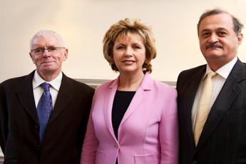 Pictured at the ceremony (l-r): Professor Cormac Ó Gráda, President of Ireland, Mary McAleese, and Professor Samson Shatashvili