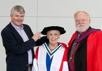 Maureen Toal pictured with her son Colm (left) and Frank McGuinness, Professor of Creative Writing at UCD