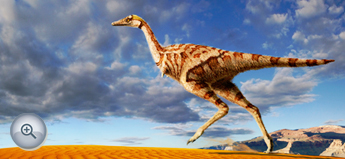 Artist's impression of two Sinosauropteryx - Feather-like structures in fossils of the dinosaur suggest it had reddish-brown and white tail stripes.