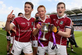 Pictured celebrating the Cadbury's All Ireland U21 Football Championship (l-r): Colin Forde with teammates from Galway