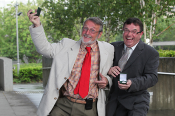 Pictured at the award ceremony with their UCD Medals: UCD Emeritus Professor of Plant Molecular Biology, Matthew Harmey and Dermot McElwaine