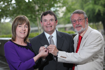 Pictured at the award ceremony: RTE Weather Presenter, Evelyn Cusack and award recipients Dermot McElwaine and UCD Emeritus Professor Matthew Harmey