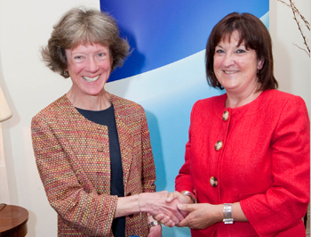   Pictured receiving her Fulbright Award: Professor Maeve Cooke, Head of the UCD School of Philosophy, and Ms. Una Halligan, Chairperson, Fulbright Commission 