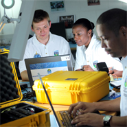 Dr Pavel Gladyshev from the UCD Centre for Cybercrime Investigation, with Candacy Maynard from the Barbados National Police Force, and Dale Joseph from Trinidad and Tobago Police Service