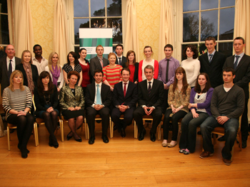 Minister Sherlock with scholars from UCD, TCD, NUIG and UCC, at the launch of the new PhD programme