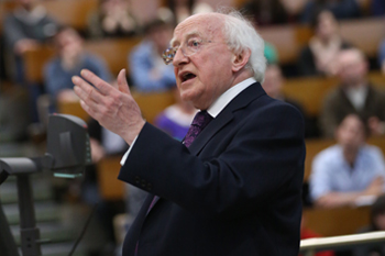 President Michael D Higgins speaking at University College Dublin