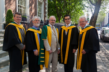 UCD scholars newly enrolled to the Royal Irish Academy (l-r): UCD Professor of Animal Reproduction, Patrick Lonergan; UCD Professor of Meteorology, Peter Lynch; President of the RIA, Professor Luke Drury; UCD Professor of History, Robert Gerwarth; and UCD Professor of Political Science, Richard Sinnott. UCD Professor of Politics, John Coakley was enrolled in absentia. 