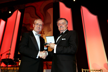 Dr George Moore awarded the Foundation Day Medal by Dr Hugh Brady, President of UCD