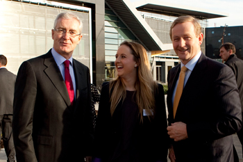 Pictured at the official opening of the UCD Student Centre (l-r): UCD President, Dr Hugh Brady; UCD Students' Union President, Rachel Breslin; An Taoiseach, Enda Kenny