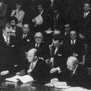 Pictured far right: Paddy Hillery and Jack Lynch sign the Treaty of Accession to the European Communities, Palais d'Egmont, Brussels, 22 January 1972