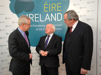 Pictured at the symposium: Dr Hugh Brady, President of UCD; Michael D. Higgins, President of Ireland; and Prof Mike Gibney, UCD Institute of Food and Health