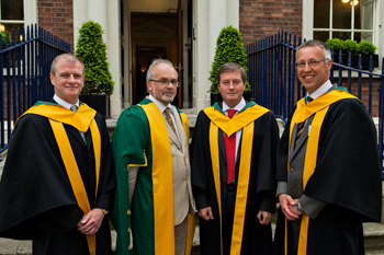 Pictured at the RIA: Cormac Taylor, Associate Professor, UCD School of Medicine and Medical Science; Professor Luke Drury, President, Royal Irish Academy; Patrick Guiry, Professor of Synthetic Organic Chemistry, Head of the UCD School of Chemistry and Chemical Biology; and Mark Crowe, Associate Professor, UCD School of Veterinary Medicine. [David Farrell, Professor of Politics, UCD School of Politics and International Relations, was also elected to the RIA on this occasion, but was not in attendance at the formal event]