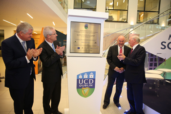 Pictured at the launch: Denis O'Brien, Irish businessman and philantropist; Dr Hugh Brady, UCD President; Ruairí Quinn TD, Minister for Education and Skills; Dermot Gallagher, Chairman, UCD Governing Authority