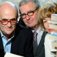 Writer Colm Toibin with James Ryan, director of the creative writing programme at UCD and Pat Moylan, chairman of the Arts Council at the Arts Council offices in Dublin where the award to honour an outstanding Irish fiction writer was announced. Photograph: Frank Miller / The Irish Times