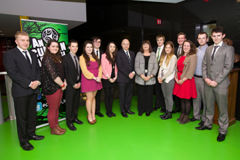  Pictured at the event: UCD President, Prof Andrew J Deeks and European Commisioner Máire Geoghegan-Quinn with members of An Cumann Gaelach UCD