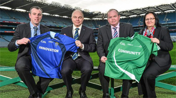 Pictured at the announcement: Brendan Allen, Innovation Academy UCD; Prof Andrew J Deeks, UCD President; Uachtarán Chumann Lúthchleas Gael, Liam Ó Néill and Prof Suzi Jarvis, Innovation Academy UCD