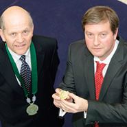 Professor Pat Guiry, Head of the UCD School of Chemistry and Chemical Biology, and Director of the Centre for Synthesis and Chemical Biology at UCD,  was presented with the Boyle-Higgins Gold Medal by Patrick Hobbs, President of the Institute of Chemistry of Ireland 
