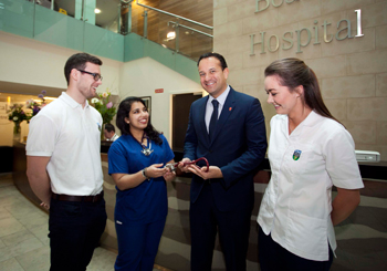  Pictured above (l-r): Robert Smith, UCD student; Dr Aziemah Ali; Minister for Health, Leo Varadkar TD; Mollie Bruton, UCD student 