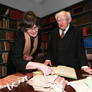 President Higgins visits the National Folklore Collection at UCD