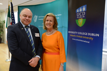 UCD President Prof Andrew J. Deeks with the Ambassador of Ireland to the United States, H.E. Anne Anderson at the official opening of the UCD Global Center in New York