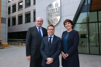 Pictured at the visit (l-r): Mr Phil Hogan, EU Commissioner for Agriculture and Rural Development; Mr Carlos Moedas, EU Commissioner for Research, Science and Innovation; Professor Orla Feely, UCD Vice-President for Research, Innovation and Impact