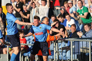 
Ryan Swan celebrates scoring his match winning goal against F91 Dudelange