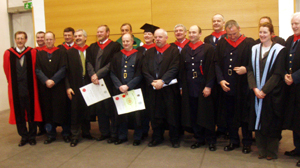 Photograph of Advanced Paramedic Training Programme Graduates with Professor Bury, Programme Director, Mr Brian Bruno, Advanced Paramedic Instructor, and Dr Mags Bourke, Course Director. 