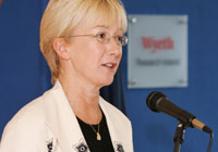 Minister for Education and Science, Ms. Mary Hanafin pictured at the opening of the Wyeth Research Ireland laboratory at UCD Conway Institute