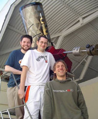 UCD research students Gary Melady (left) and John French (centre) along with collaborator Petr Kubanek who is based in Geneva (right) with Watcher during its commissioning in March this year.