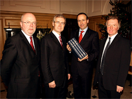 Photo - Pictured at the presentation (from L-R): Seamus Helferty, Principal Archivist, UCD; Dr Hugh Brady, President UCD; Michael Martin TD, Minister for Enterprise Trade and Employment; and Dr Michael Laffan, Head of UCD School of History and Archives.