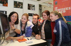 Pictured at UCD Open Days: (Left) Niamh Milne, Information Officer, UCD IT Services, and (center) Andrew Kearney, UCD IT Services, in discussion with visiting leaving certificate students