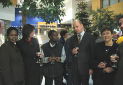 The Registrar Dr. Philip Nolan (second from right) speaks to students undertaking postgraduate study in Development Studies, together with Prof. Attracta Ingram, Head of School (second from left) and Mairead Bolger, Administrator in the Centre for Development Studies (far right)