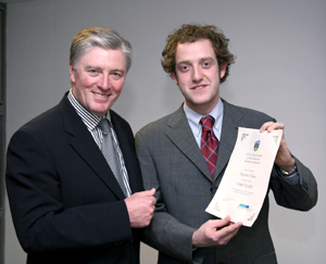 Photographed: PhD student Stephen Nolan, winner of AccesScience 06 which took place Tuesday March 7th in the O'Reilly Hall UCD