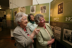 Retired UCD staff, Olga McMahon, Mary Brennan and Elizabeth Crowe view the UCD Historical Exhibition at the Retired Staff Celebration (18 May 2007) which was part of the Farewell to the Terrace Commemorations hosted by UCD.