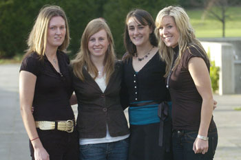 UCD sports scholarship recipients in Ladies Gaelic Football are from left, Ciara McDermott, Mayo, Edel Farrelly, Cavan, Fiona Claffey, Westmeath, and Ailish Coryn, Cavan, at the Sports Scholarships Reception for the announcement of the 2006 scholarship recipients. Astra Hall, Student Centre, University College Dublin, Belfield Campus, Dublin