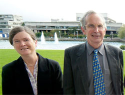 Professor Janet Allen, Director of UCD Conway Institute with Professor Sir Dillwyn Williams, emeritus professor of histopathology at the University of Cambridge
