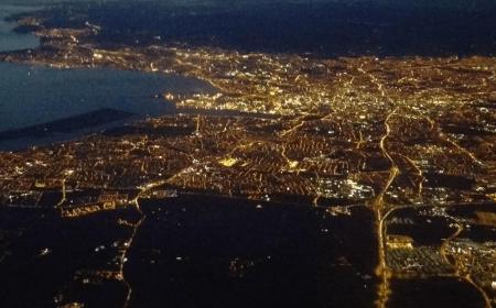 Aerial night time shot of a city