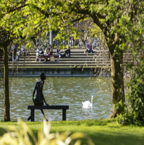 Sculpture by lake