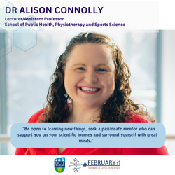 Image of woman in red top smiling for International Day of Women and Girls in Science