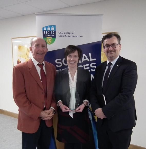 at the award ceremony are Prof Aidan Moran, Dr Helen O’Shea and Prof Colin Scott (Principal, CoSSL).
