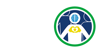 Unified research logo of human outline with brain & heart standing in front of two others