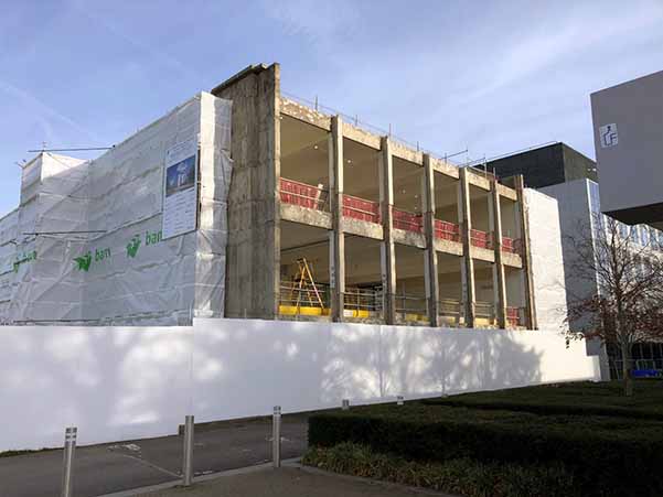 View from the South end of Science West, illustrating the removal of the first external wall