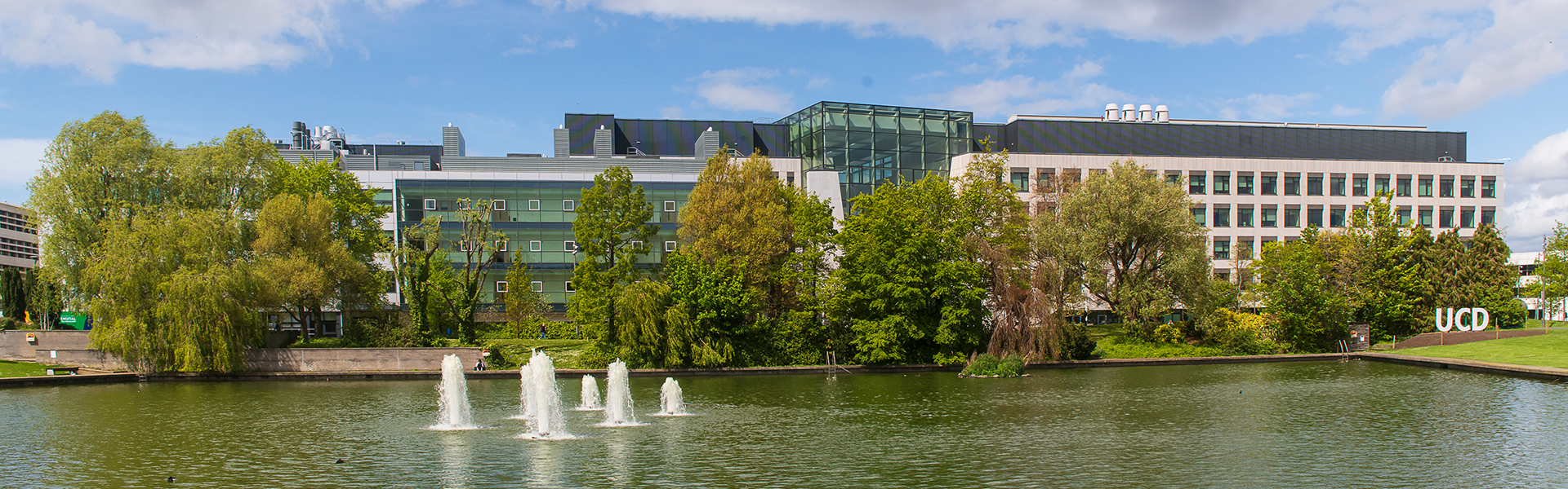 UCD O'Brien Centre for Science and the main lake on the Belfield campus